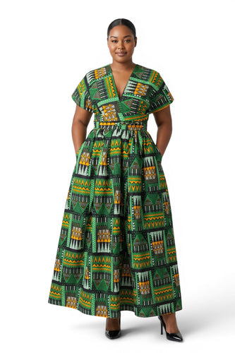 Afrikaanse print Infinity Multiway Maxi Jurk - Verstelbare Split - Groen Emerald Spirit