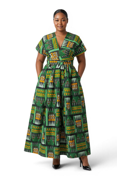 Afrikaanse print Infinity Multiway Maxi Jurk - Verstelbare Split - Groen Emerald Spirit
