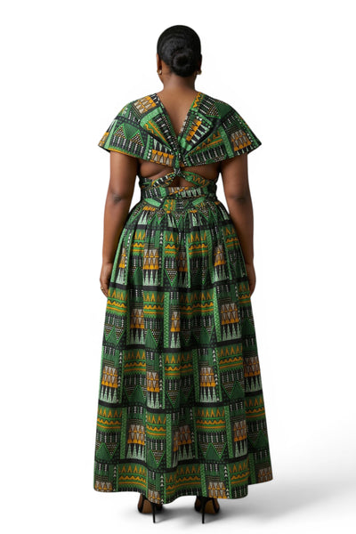 Afrikaanse print Infinity Multiway Maxi Jurk - Verstelbare Split - Groen Emerald Spirit