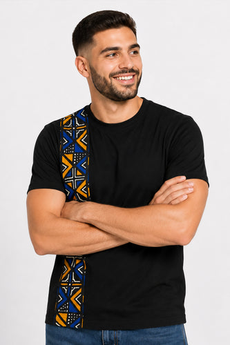 T-shirt met Afrikaanse print details - Blauw Bogolan Geometry Band