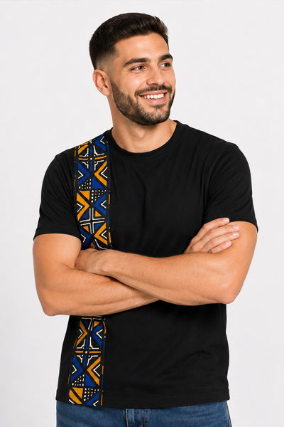 T-shirt met Afrikaanse print details - Blauw Bogolan Geometry Band