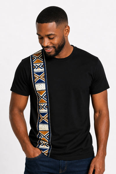 T-shirt met Afrikaanse print details - Blauw Bogolan Heritage Band
