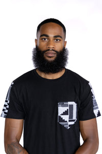 T-shirt met Afrikaanse print details - Zwart / wit Kente borstzak