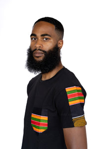 T-shirt met Afrikaanse print details -Pan Africa kente borstzak