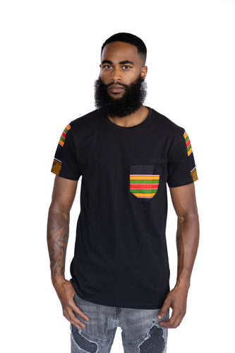 T-shirt met Afrikaanse print details -Pan Africa kente borstzak