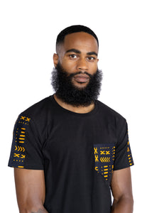 T-shirt met Afrikaanse print details - Gele Bogolan borstzak