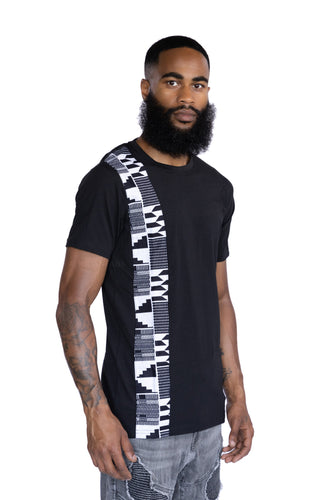 T-shirt met Afrikaanse print details - Black / white kente band