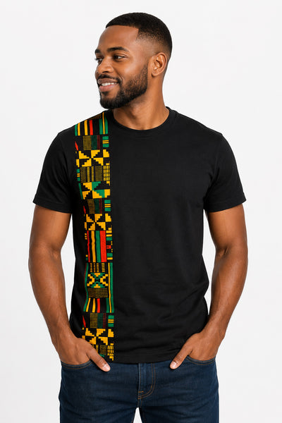 T-shirt met Afrikaanse print details - Zwart Geel Kente Band