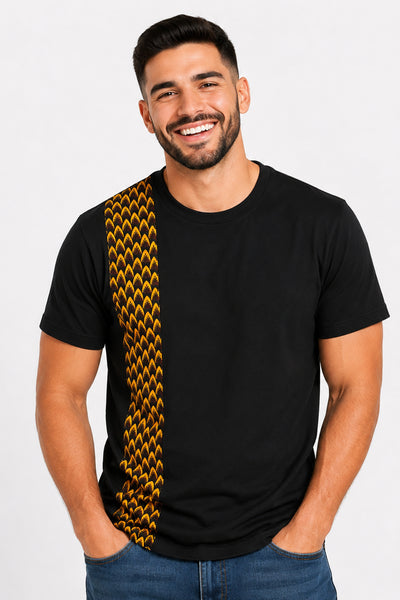 T-shirt met Afrikaanse print details - Bruin Gele Scale Pattern Vlisco Band