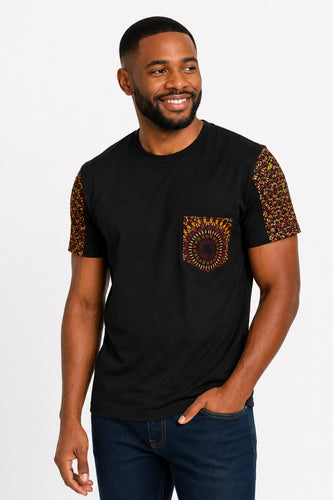 T-shirt met Afrikaanse print details - Bruin Oranje Savanna Sun Pocket