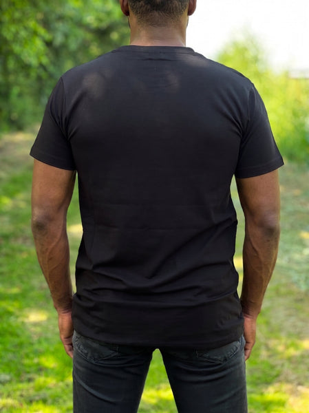 T-shirt met Afrikaanse print details - Blauw / oranje kente borstzak