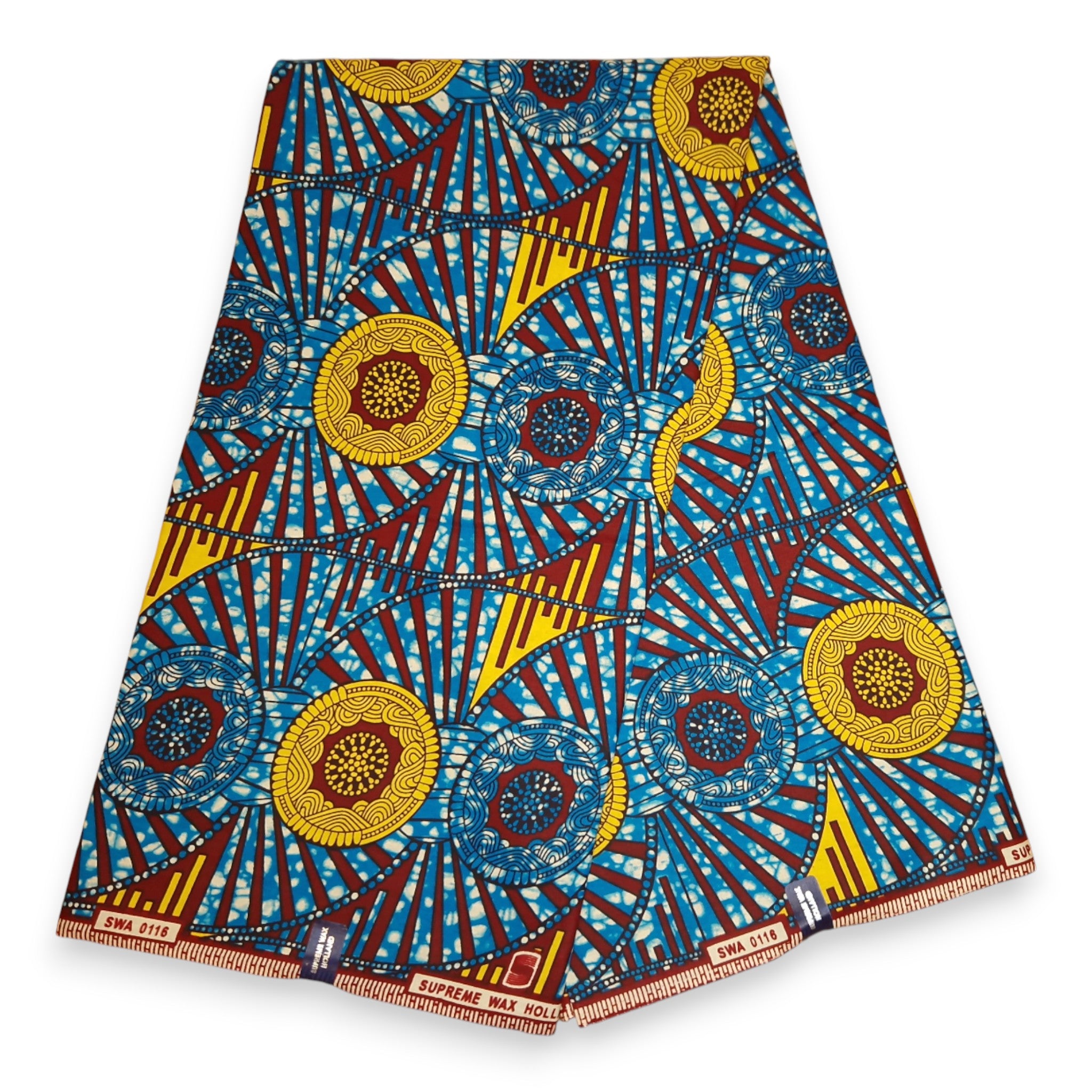 African Wax print fabric - Blue and Yellow Circle Rays - 100% cotton