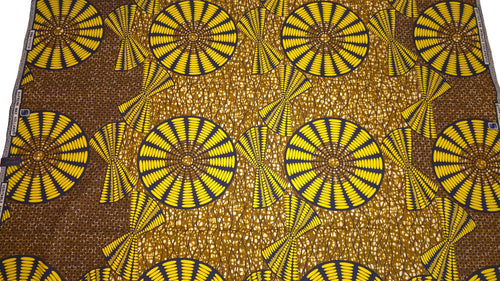 Afrikaanse wax print stof - Mosterd Geel Sun Disc - 100% katoen