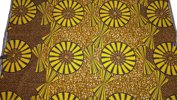 Afrikaanse wax print stof - Mosterd Geel Sun Disc - 100% katoen