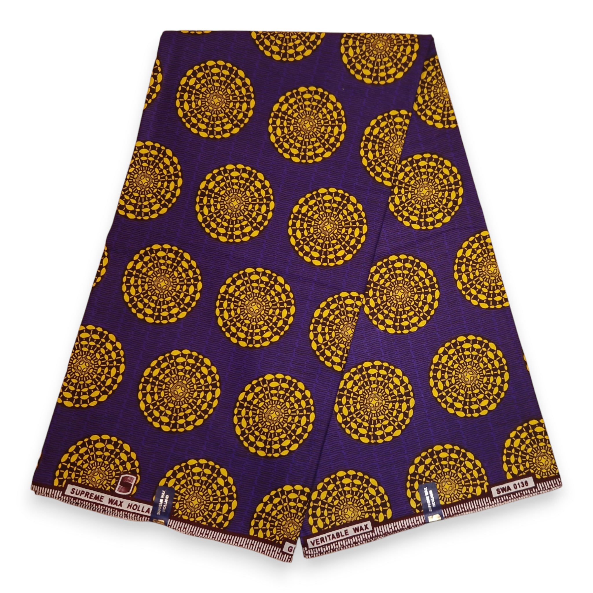African Wax print fabric - Purple and Yellow Mystic Circle Webs - 100% cotton