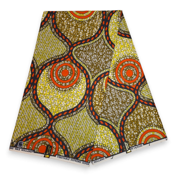African fabric Super Wax - Yellow Orange Circle Link Mosaic