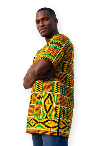 Groen Geel Kente Dashiki Shirt / Dashiki Jurk - Afrikaans shirt - Unisex