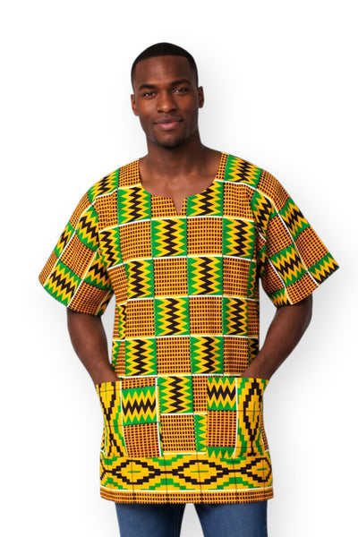 Green Yellow Kente Dashiki Shirt / Dashiki Dress - African print top - Unisex