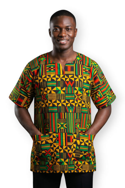 Afrikaanse wax print stof - Zwart Groen Kente Print Ghana - 100% katoen