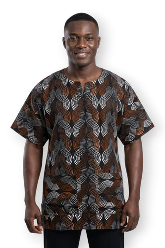 Bruin Wit Wave Pattern Dashiki Shirt / Dashiki Jurk - Afrikaans shirt - Unisex