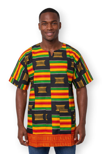 Zwart Pan Africa Kente Dashiki Shirt / Dashiki Jurk - Afrikaans shirt - Unisex