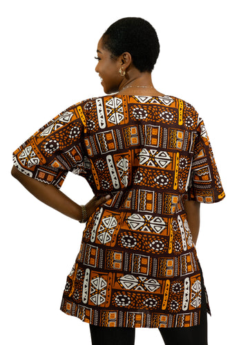 Bruine patronen Bogolan Dashiki Shirt / Dashiki Jurk - Afrikaans shirt - Unisex