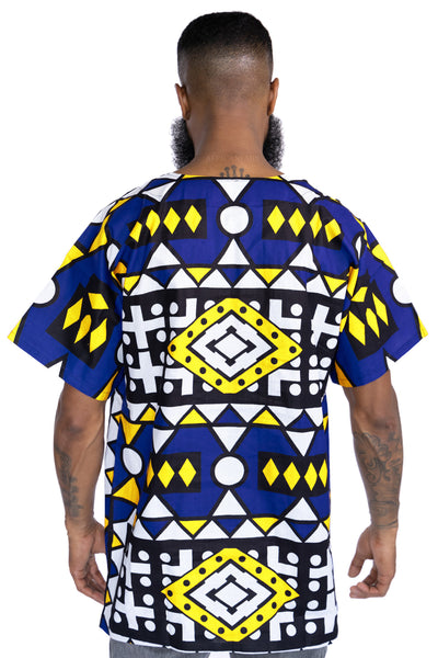 Blauw Geel Samakaka Dashiki Shirt / Dashiki Jurk - Afrikaans shirt - Unisex