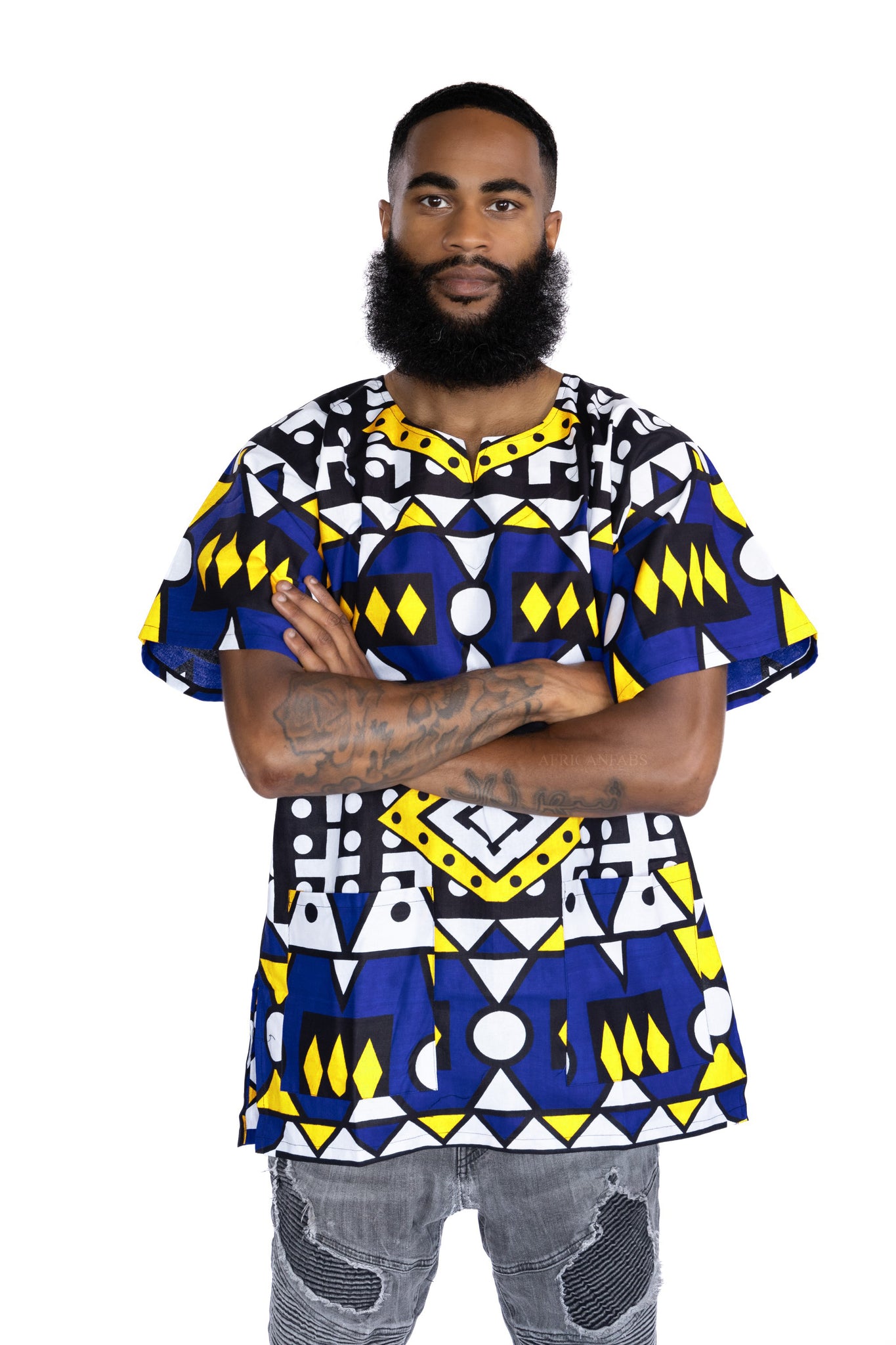 Blauw Geel Samakaka Dashiki Shirt / Dashiki Jurk - Afrikaans shirt - Unisex