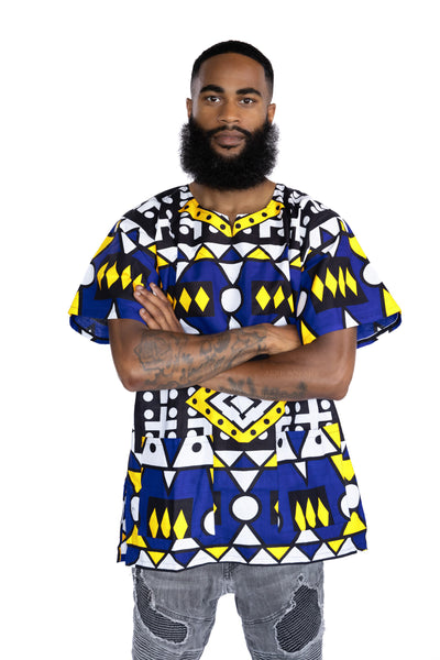 Blauw Geel Samakaka Dashiki Shirt / Dashiki Jurk - Afrikaans shirt - Unisex