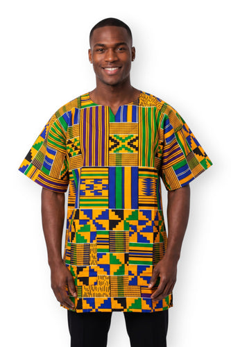 Geel Blauw Kente Blocks Dashiki Shirt / Dashiki Jurk - Afrikaans shirt - Unisex