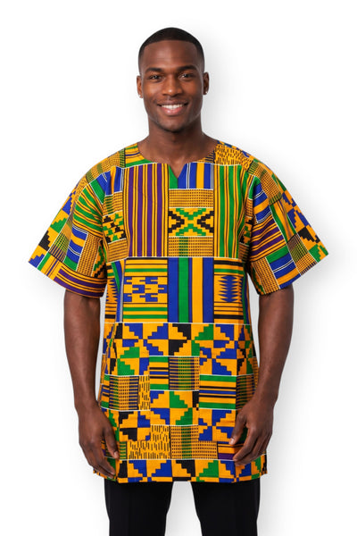 Geel Blauw Kente Blocks Dashiki Shirt / Dashiki Jurk - Afrikaans shirt - Unisex