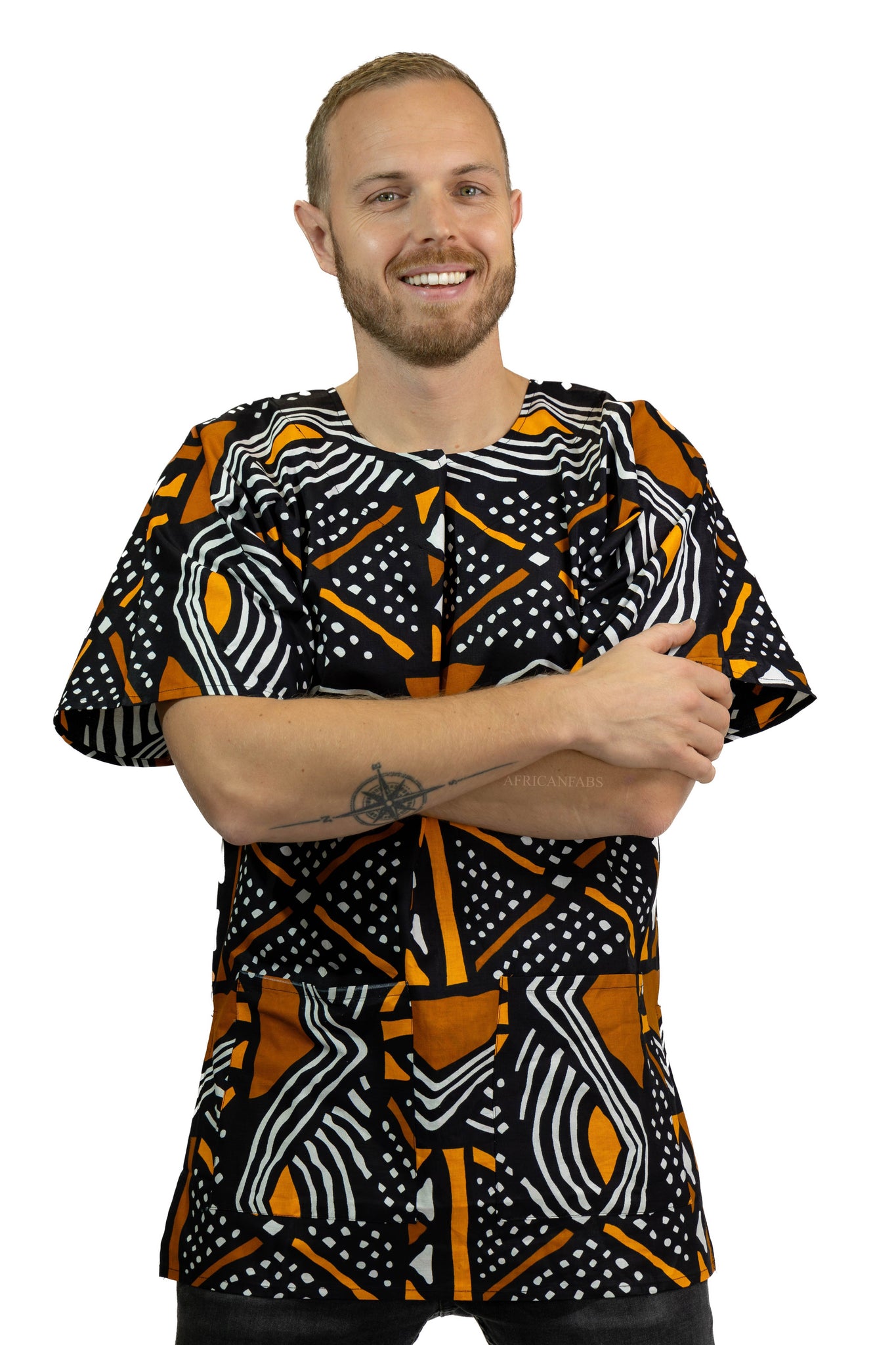 Zwart Bogolan Dashiki Shirt / Dashiki Jurk - Afrikaans shirt - Unisex