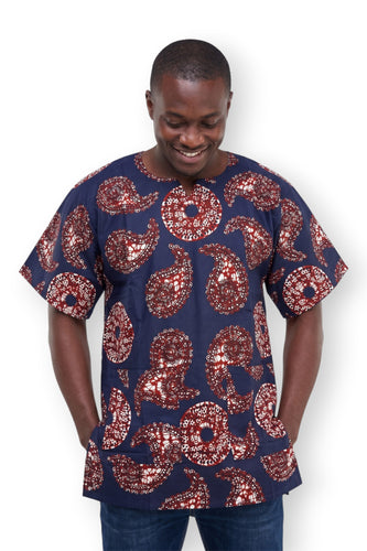 Blauw Bruin Paisley Sun Dashiki Shirt / Dashiki Jurk - Afrikaans shirt - Unisex