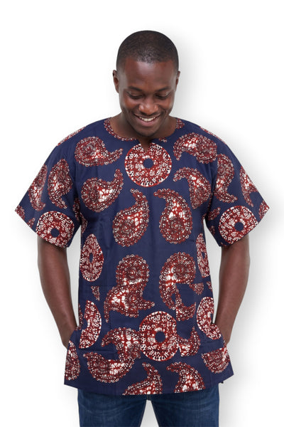 Blauw Bruin Paisley Sun Dashiki Shirt / Dashiki Jurk - Afrikaans shirt - Unisex