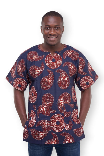 Blue Brown Paisley Sun Dashiki Shirt / Dashiki Dress - African print top - Unisex