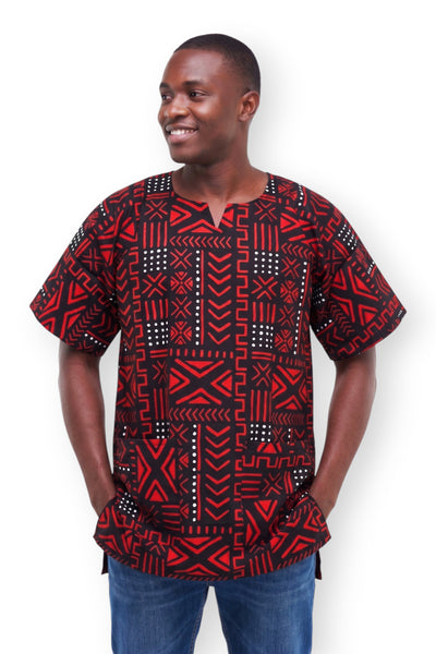 Rood Zwart Bogolan Symbols Dashiki Shirt / Dashiki Jurk - Afrikaans shirt - Unisex