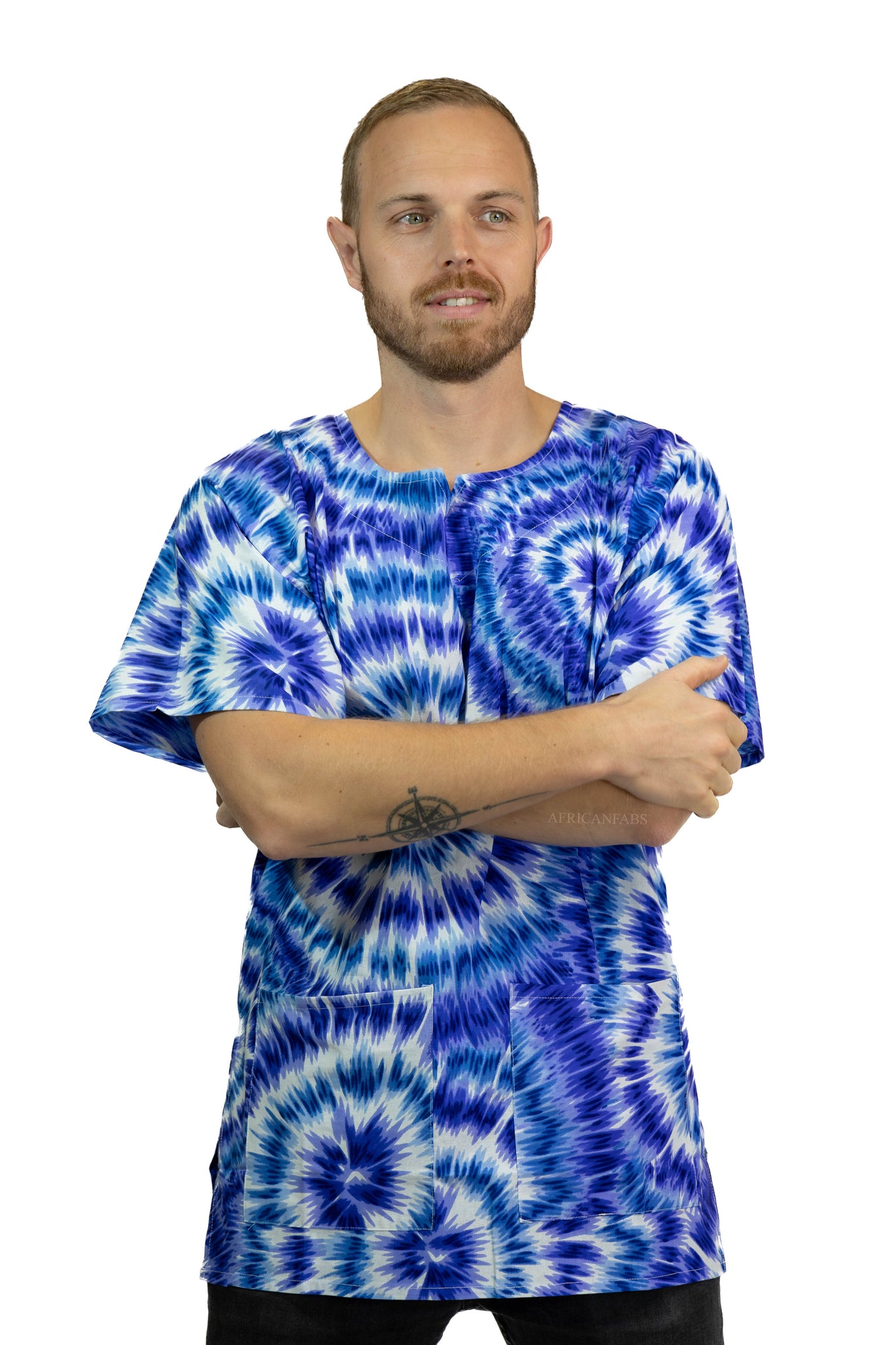 Blauwe Tie Dye Dashiki Shirt / Dashiki Jurk - Afrikaans shirt - Unisex