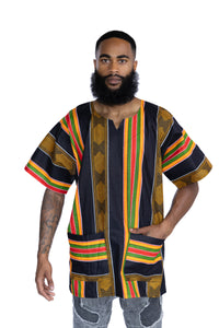 Zwarte Pan African Kente Dashiki Shirt / Dashiki Jurk - Afrikaans shirt - Unisex