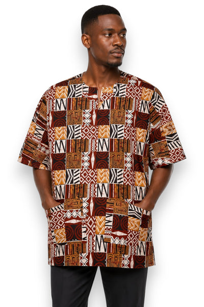 Bruin Bogolan Mosaic Dashiki Shirt / Dashiki Jurk - Afrikaans shirt - Unisex