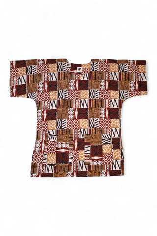 Bruin Bogolan Mosaic Dashiki Shirt / Dashiki Jurk - Afrikaans shirt - Unisex