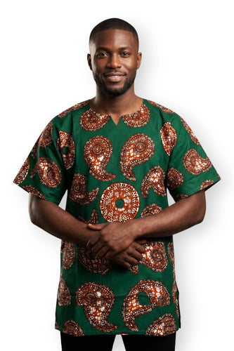 Groen Bruin Paisley Sun Dashiki Shirt / Dashiki Jurk - Afrikaans shirt - Unisex