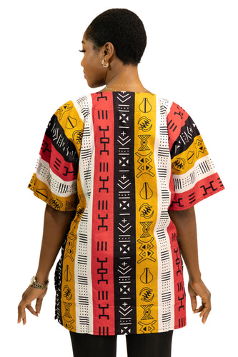 Rode Bogolan Symbols Dashiki Shirt / Dashiki Jurk - Afrikaans shirt - Unisex