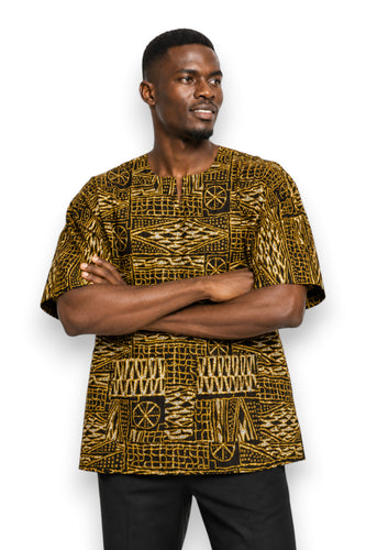 Zwart Geel Ndop Cameroon Dashiki Shirt / Dashiki Jurk - Afrikaans shirt - Unisex