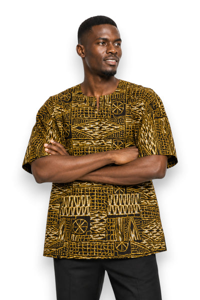 Zwart Geel Ndop Cameroon Dashiki Shirt / Dashiki Jurk - Afrikaans shirt - Unisex