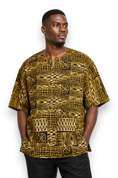 Zwart Geel Ndop Cameroon Dashiki Shirt / Dashiki Jurk - Afrikaans shirt - Unisex