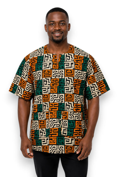 Zeegroen & Geel-oranje Kuba Blocks Dashiki Shirt / Dashiki Jurk - Afrikaans shirt - Unisex