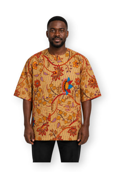 Beige & Oranje Botanical Flow Dashiki Shirt / Dashiki Jurk - Afrikaans shirt - Unisex