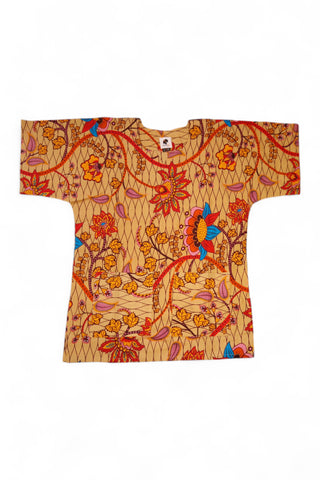 Beige & Oranje Botanical Flow Dashiki Shirt / Dashiki Jurk - Afrikaans shirt - Unisex