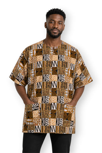 Zand Bogolan Mosaic Dashiki Shirt / Dashiki Jurk - Afrikaans shirt - Unisex