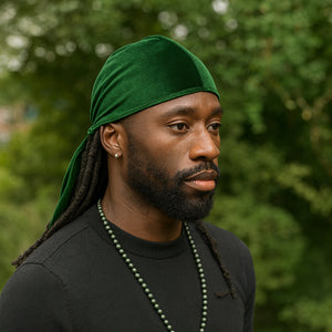 Fluwelen Durag / Velvet Du-rag / Do-rag / Bandana - Unisex - Mos groen